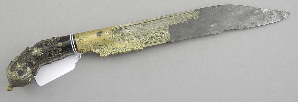 Burmese Dagger, Steel with Brass & Wood Hilt, 10 5/8"L. (1 of 2)