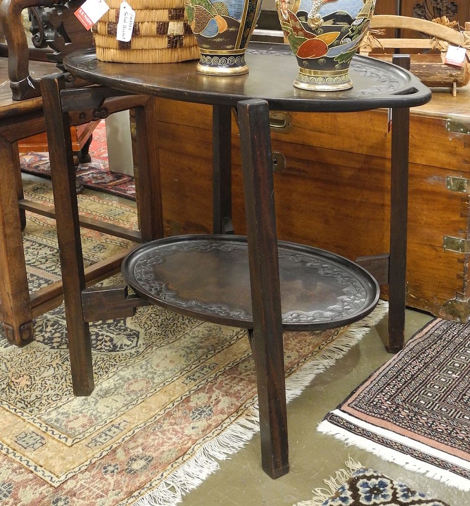 Oval Carved Hardwood Folding Table (3 pcs), 24"h. (1 of 2)