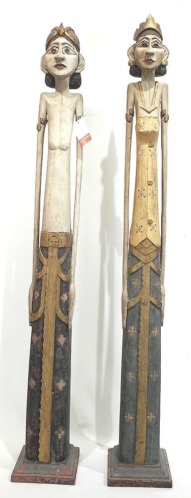 Pair of Southeast Asian Carved Wood Figures, 46"h. (1 of 4)