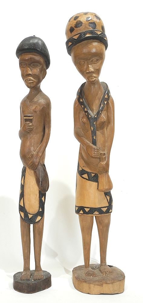 Pair of African Figural Wood Carvings, 28 1/4"h. (1 of 3)