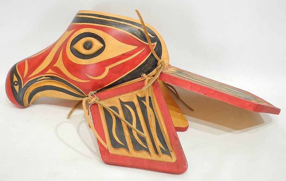 Northwest Coast Style Native Carved & Painted Eagle Mask signed N.A. Bear. (1 of 5)