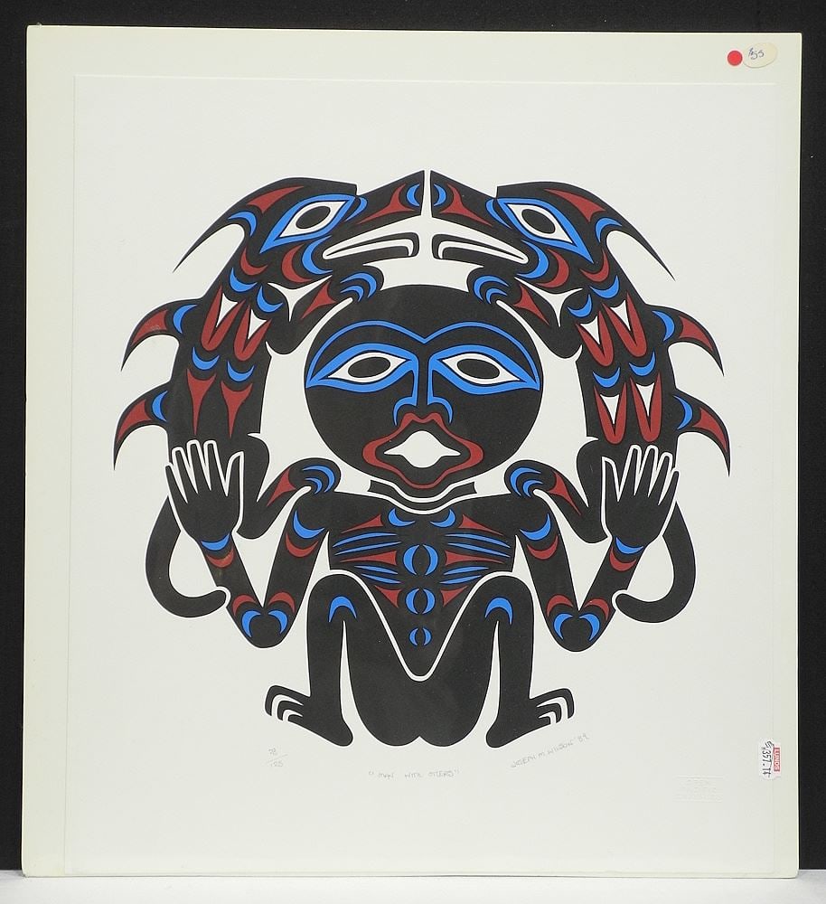 Coast Salish Serigraph signed Joseph M.Wilson, 16 1/2 x 14 5/8", "Man with Otters" #28/125, Unfr (1 of 2)