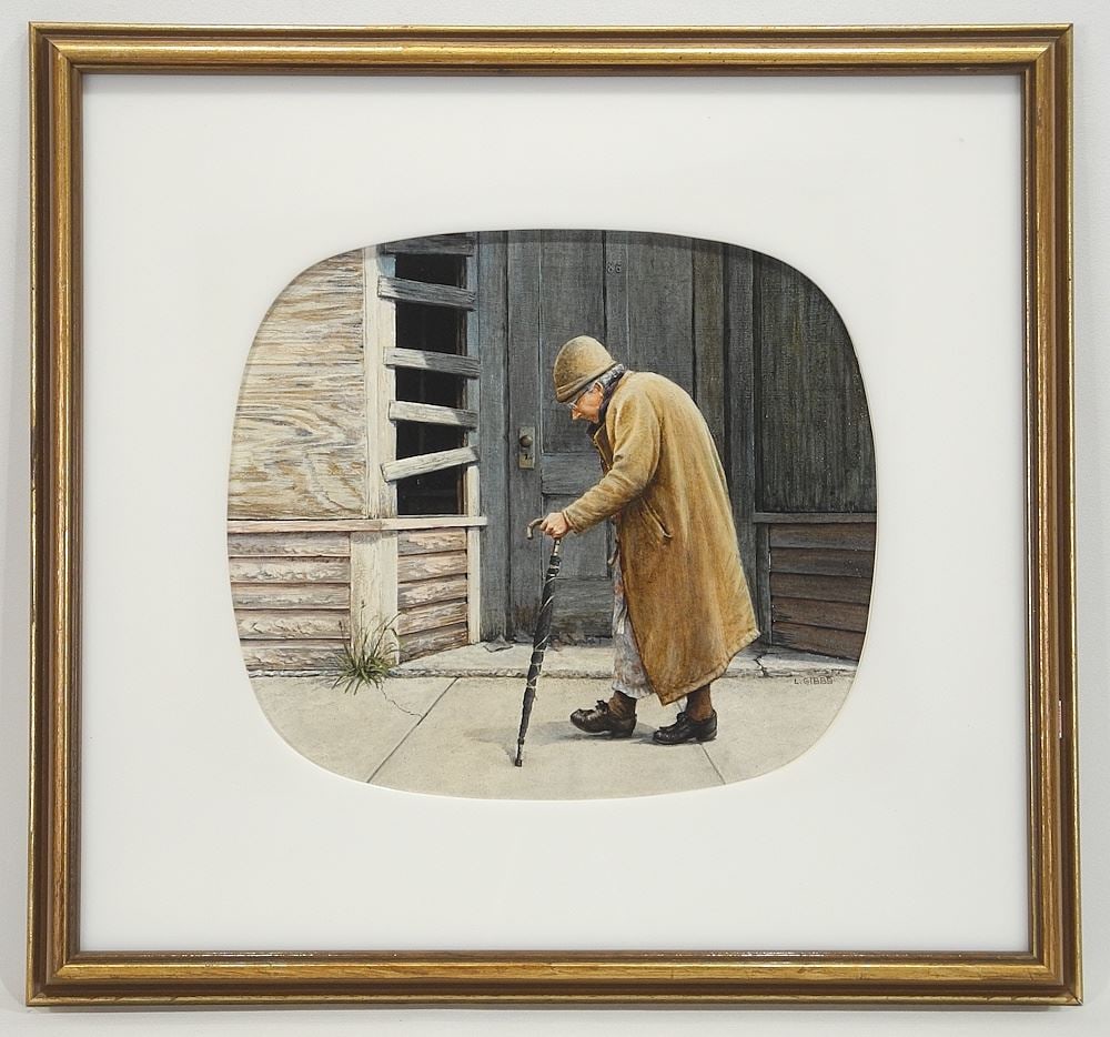 Acrylic on Board signed L.(Len) Gibbs, 10 1/2 x 12", "80-6".: Acrylic on Board signed L.(Len) Gibbs, 10 1/2 x 12", "80-6".