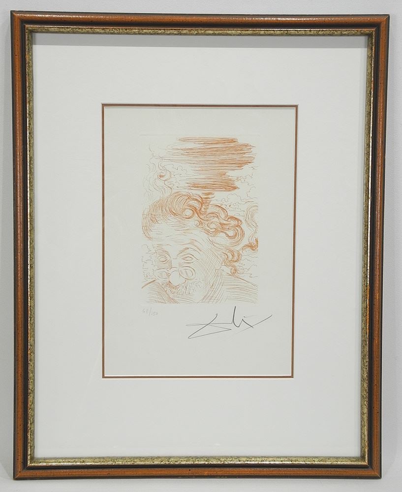 Etching signed Dali, 11 x 7 1/2", "Albert Einstein". (1 of 4)
