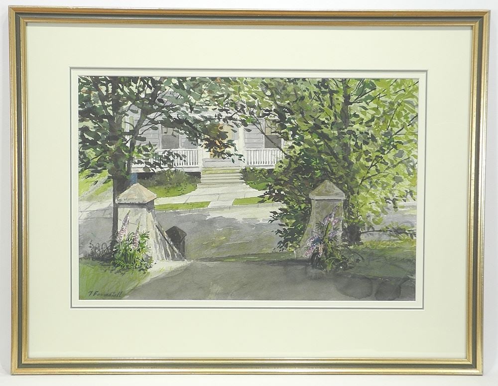 Watercolour signed T.(Thomas Devany) Forrestall, 14 3/8 x 22", "View From Staircase".: Watercolour signed T.(Thomas Devany) Forrestall, 14 3/8 x 22", "View From Staircase".