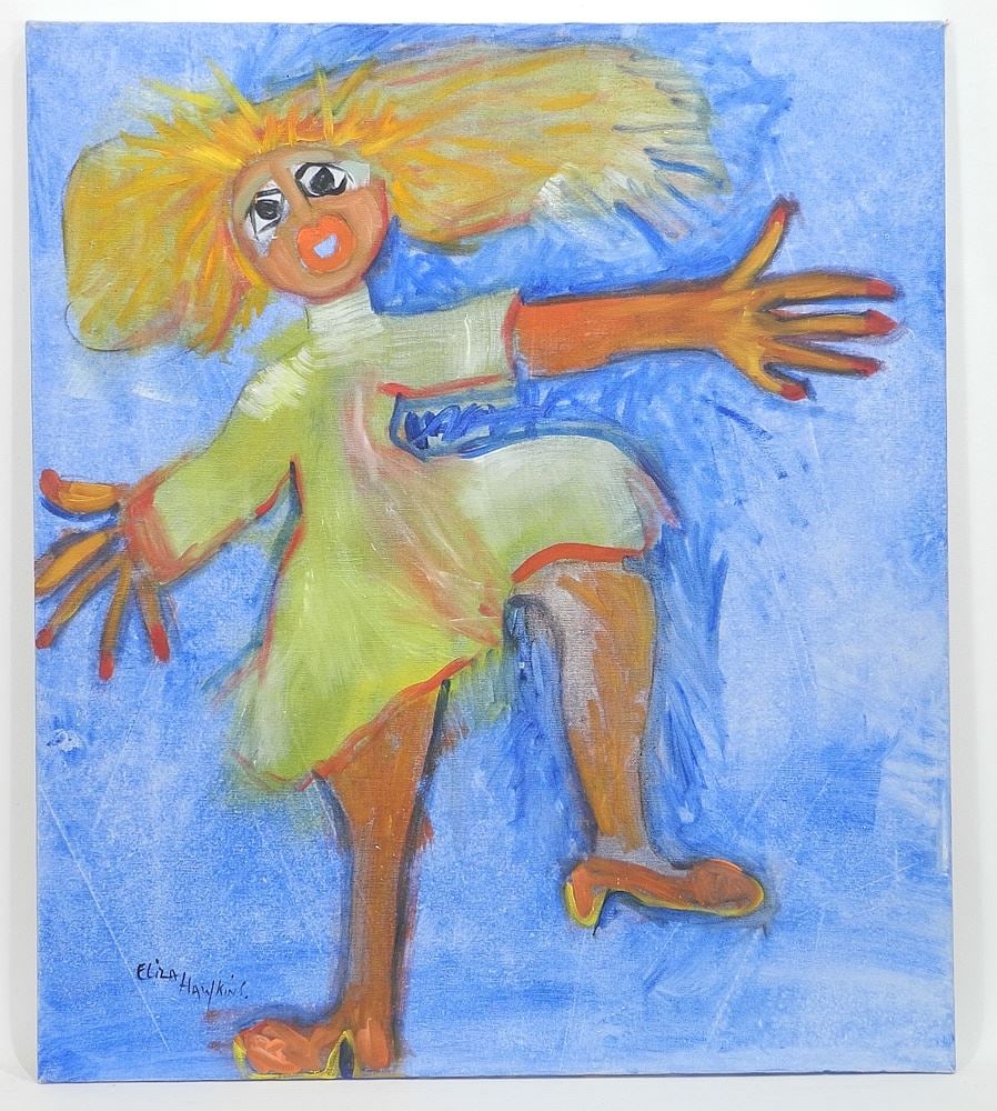Oil on Canvas signed Eliza Hawkins, 30 x 26", "Dancing Woman", Unframed.: Oil on Canvas signed Eliza Hawkins, 30 x 26", "Dancing Woman", Unframed.