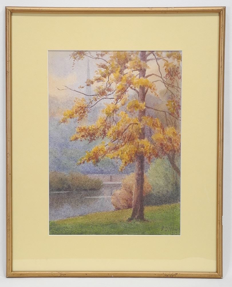 Watercolour signed F.D.(Douglas) How 1919, 14 1/8 x 10", "St.Mary's Shrewsbury From the River": Watercolour signed F.D.(Douglas) How 1919, 14 1/8 x 10", "St.Mary's Shrewsbury From the River"