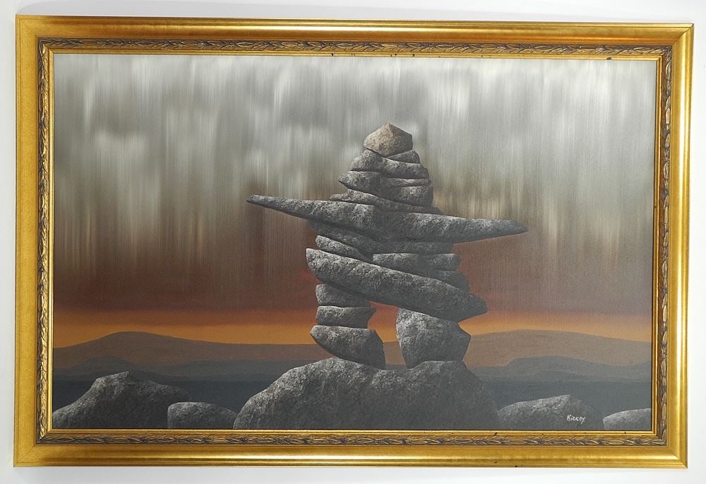 Oil on Canvas signed (Ken) Kirkby, 30 x 48", "Inukshuk & Aurora Borealis". (1 of 4)