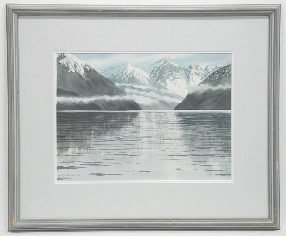 Watercolour signed Gordon Henschel, 11 x 15", "Knight Inlet Panorama".: Watercolour signed Gordon Henschel, 11 x 15", "Knight Inlet Panorama".