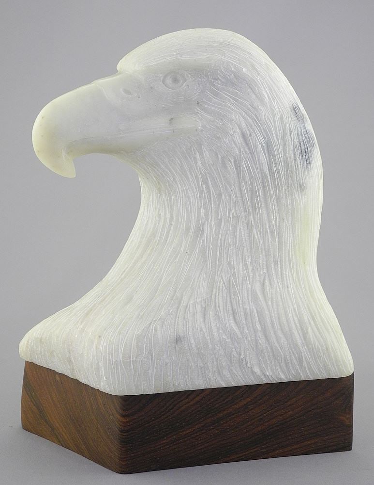 Marble Carving signed Galbraith'87, 7 1/8"h, "Bust of an Eagle".: Marble Carving signed Galbraith'87, 7 1/8"h, "Bust of an Eagle".
