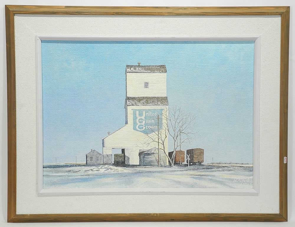 Oil on Linen signed R.G.(Robert George) Pollock, 19 1/4 x 27 1/4", "United Grain Growers".: Oil on Linen signed R.G.(Robert George) Pollock, 19 1/4 x 27 1/4", "United Grain Growers".