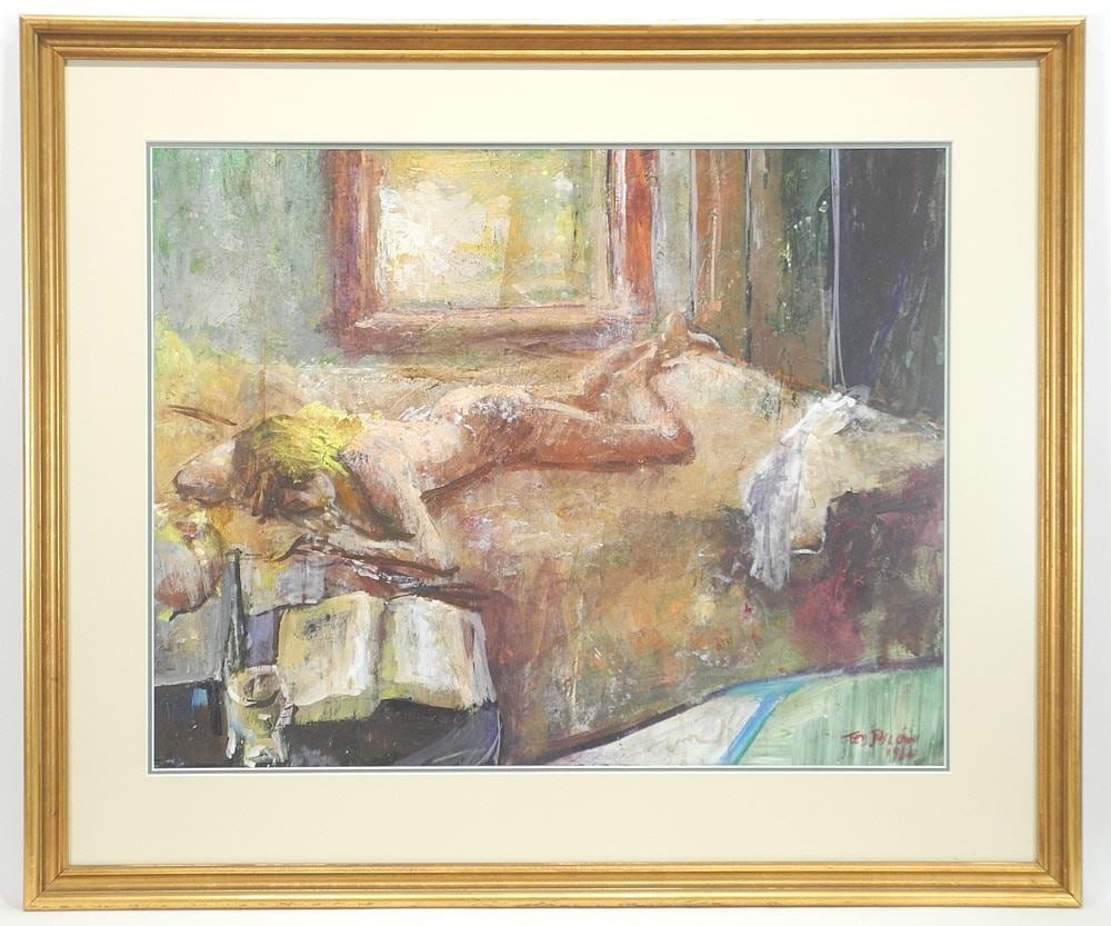 Oil on Board signed Ted Jaslow 1980, 21 1/8 x 27 1/4", "Sleeping Woman". (1 of 4)