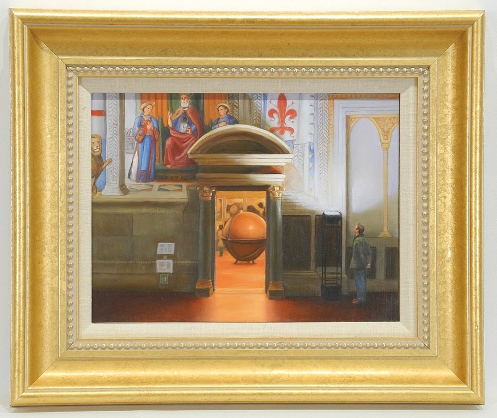 Oil on Panel signed Manish (Om Prakash), 9 x 12", "Sala del Mappamondo" (room of maps) (1 of 5)