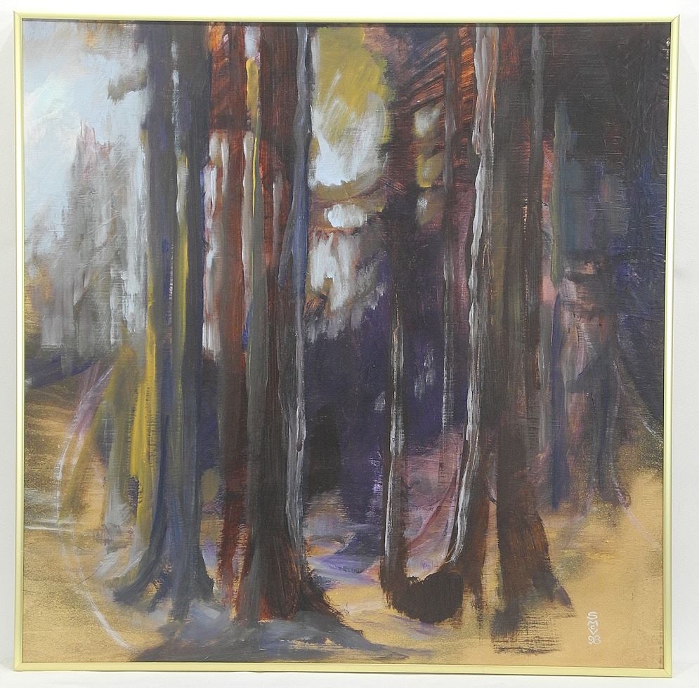Acrylic on Wood Monogrammed SMCV (Sylvia Verity), 24 x 24", "Forest at Dusk". (1 of 6)