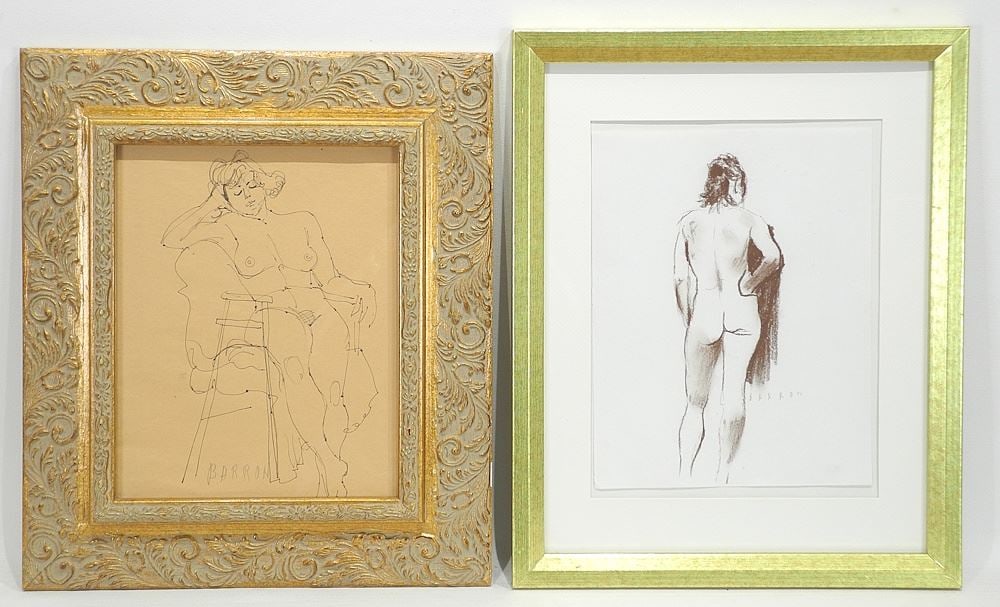 Two Drawings: One signed (Sid) Barron, Larger 9 3/4 x 7 3/4", "Nude Studies".: Two Drawings: One signed (Sid) Barron, Larger 9 3/4 x 7 3/4", "Nude Studies".