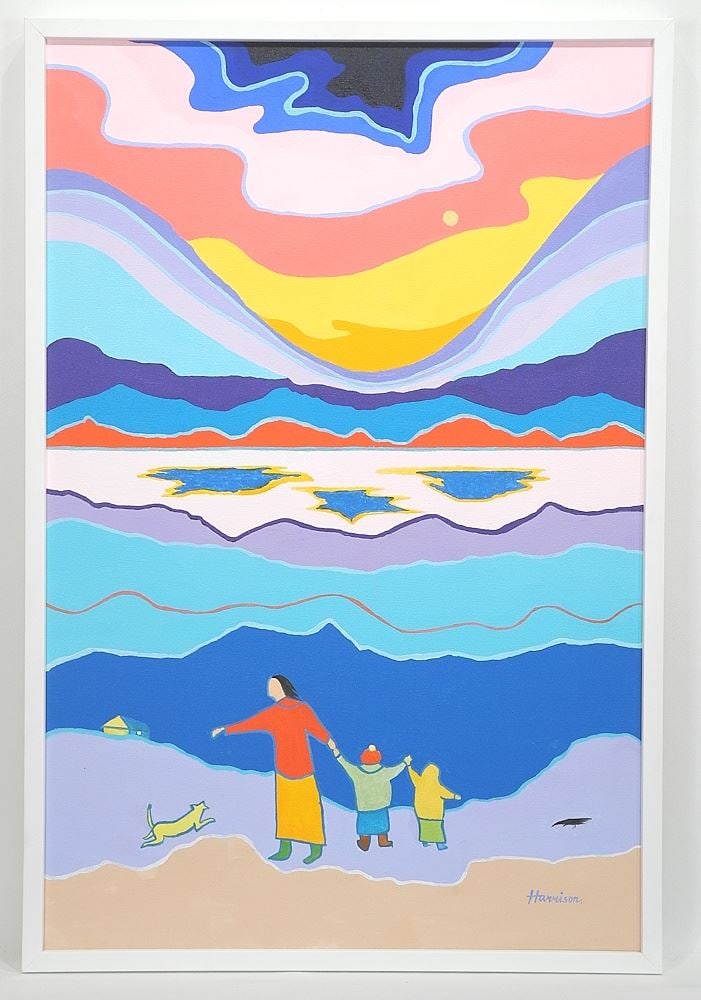 Acrylic on Canvas signed (Ted) Harrison, 36 x 24", "Peaceful Walk". (1 of 12)