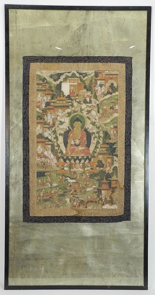 Old Tibetan Thangka, 31 x 20", Exterior 52 x 26 1/2". (1 of 11)