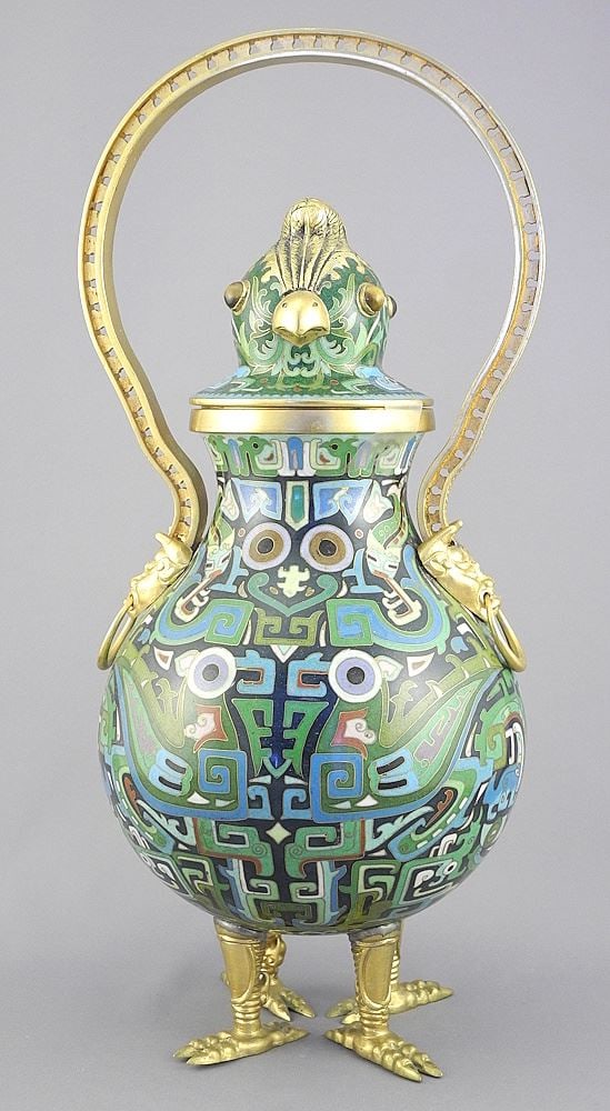 Chinese Gilt Metal & Cloisonne Ritual Vessel, 20th C., 13"h. (1 of 5)