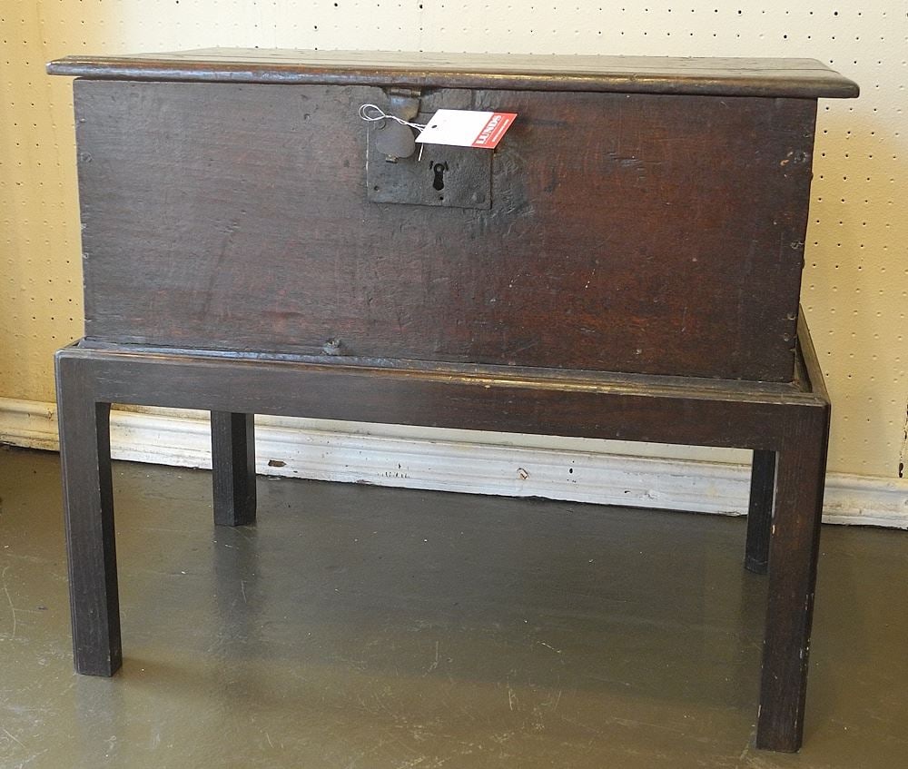 Georgian Oak Box on Stand with Strap Work Hinges, 21 1/4 x 25 x 15 1/4". (1 of 3)