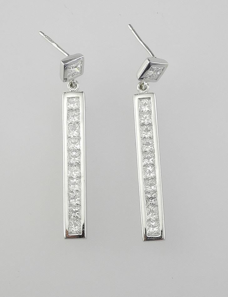 Pair of 18K White Gold Diamond Earrings, 3.06 CTW, 8.2g, (no backs) with Appraisal. (1 of 5)