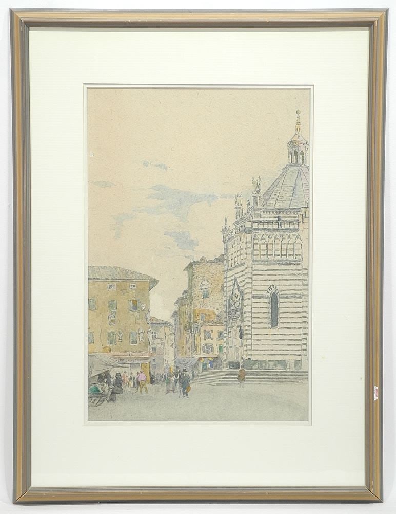 Watercolour signed (James) Kerr- Lawson, 19 1/8 x 12 7/8", "Town Scene with Figures". (1 of 11)