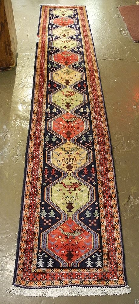 Hand Knotted Ardabil Runner Approximately 2'3" x 12'3". (1 of 4)