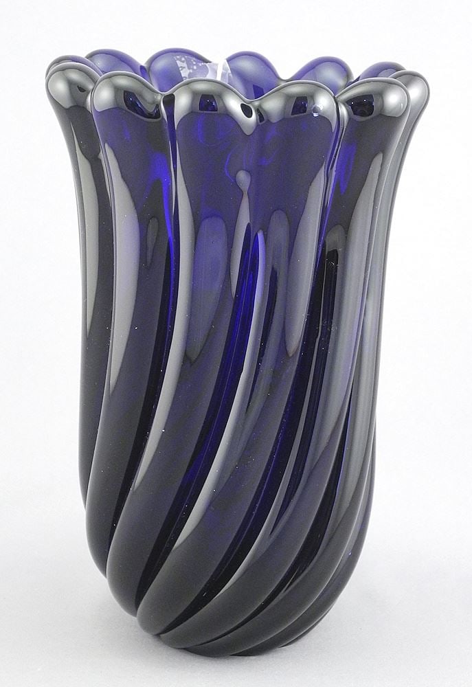 Archimede Seguso Murano Cobalt Glass Vase, 8"h x 5" Diameter.: Archimede Seguso Murano Cobalt Glass Vase, 8"h x 5" Diameter.
