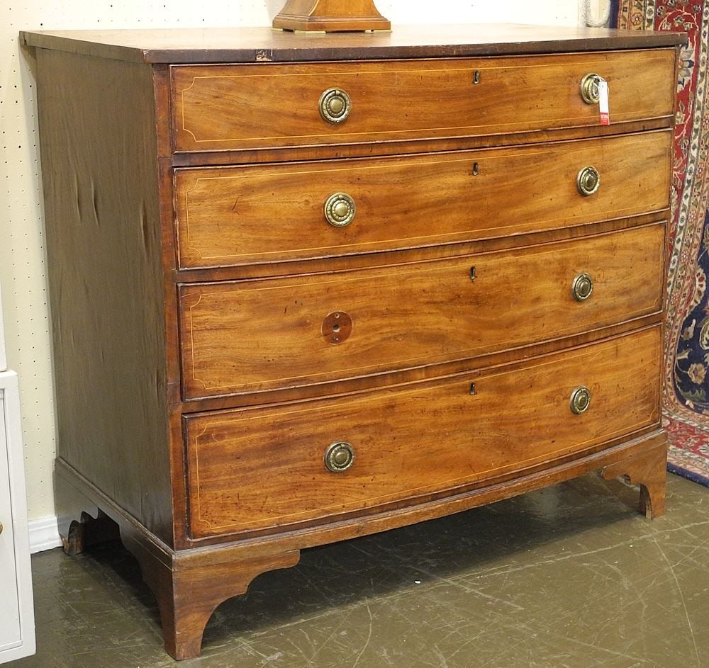 Georgian Bowfront Mahogany Chest of Drawers, 36 1/4"h (lacking pull). (1 of 5)