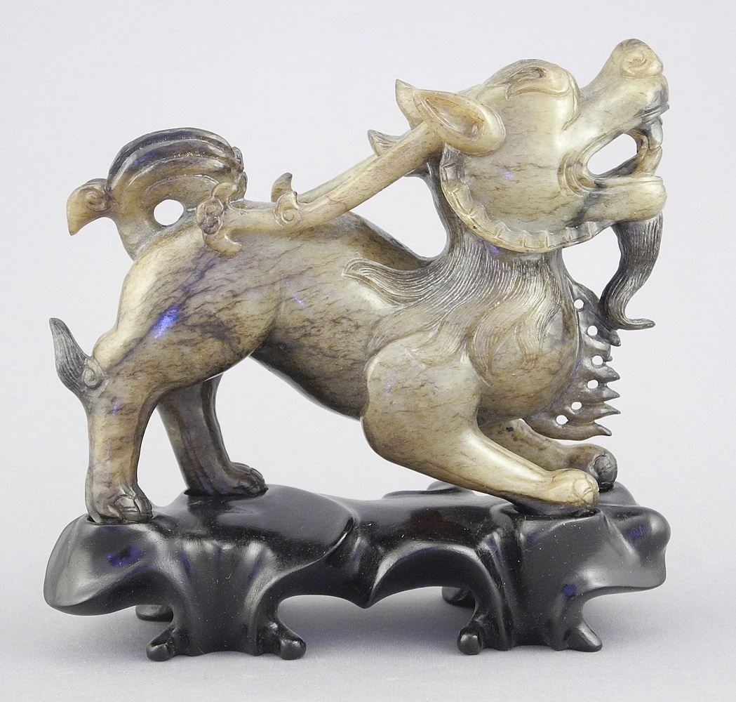 Chinese Carved Nephrite Chimaeric Beast with Stand & Box, 5 3/8"L. (1 of 6)