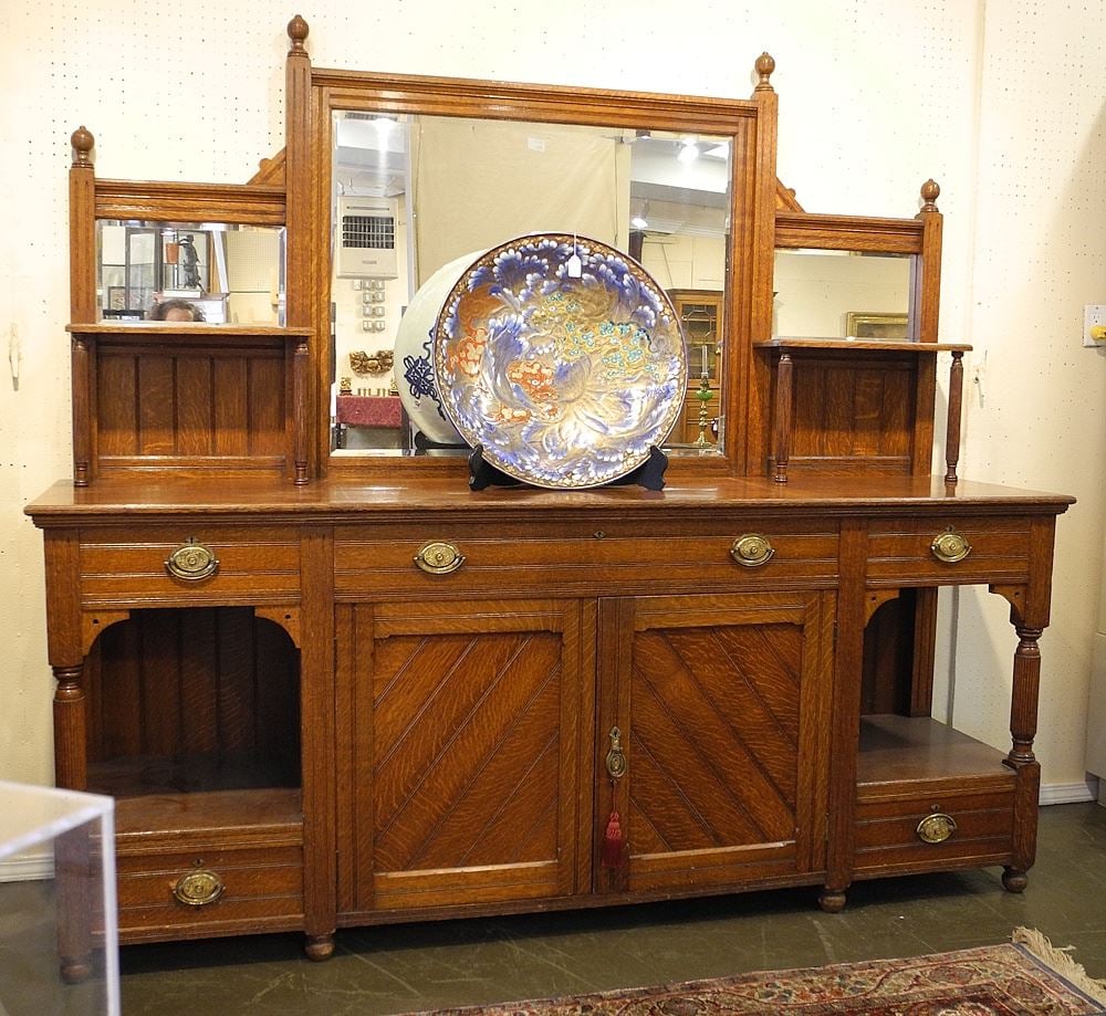 English Oak Sideboard Ex: St. Ann's Academy, 7'6"w.: English Oak Sideboard Ex: St. Ann's Academy, 7'6"w.