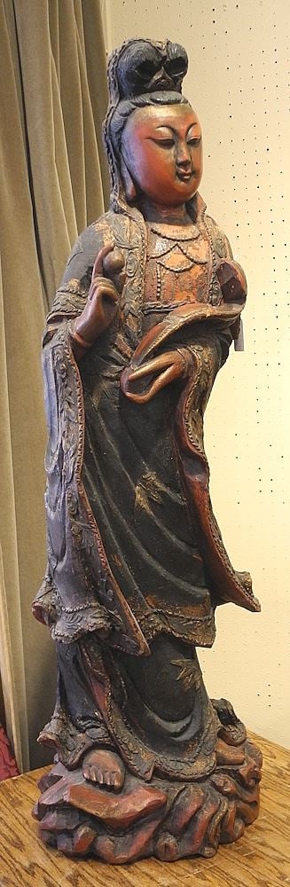Carved & Lacquered Wood Statue of Guanyin, 35 3/4"h. (1 of 5)