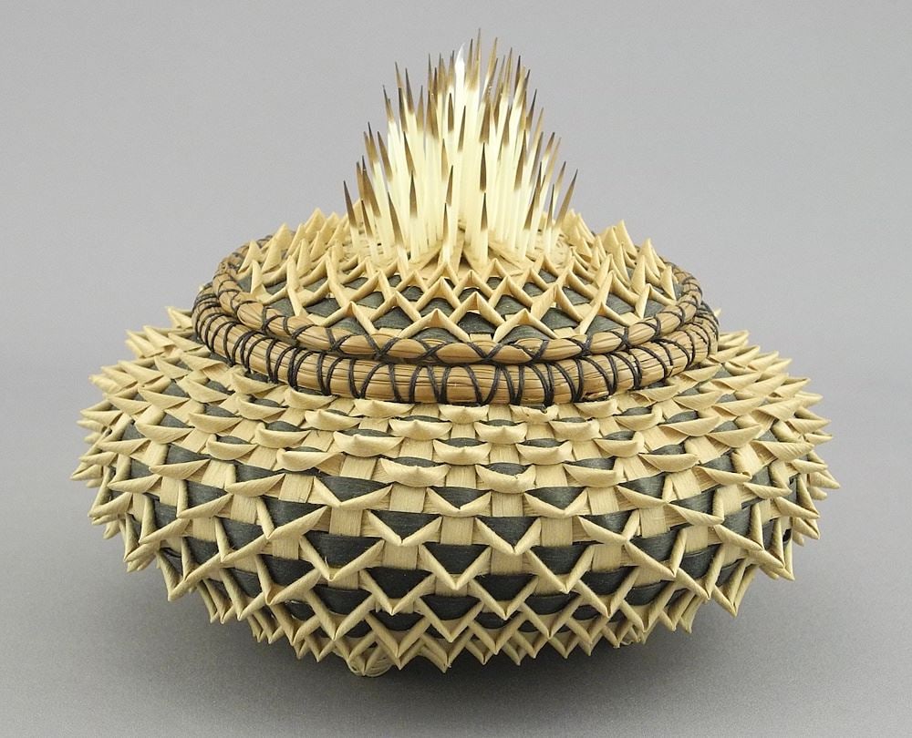 American Porcupine Quill & Woven Fibre Basket by JoAnne Russo, 3/4"h.: American Porcupine Quill & Woven Fibre Basket by JoAnne Russo, 3/4"h.