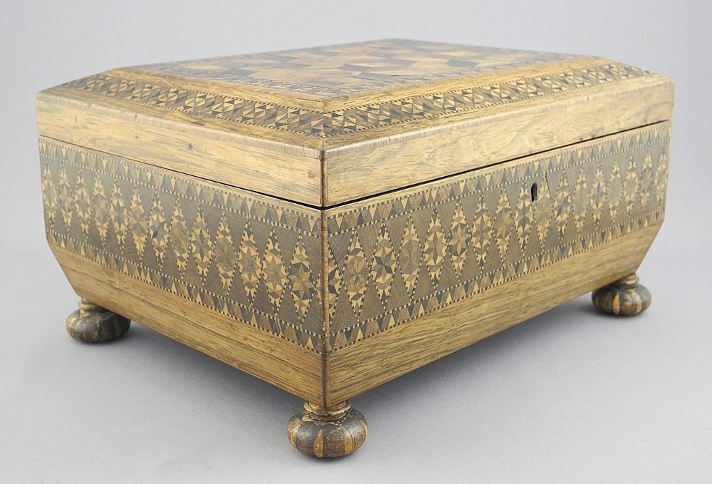 Tunbridge Ware Needlework Box, 5 x 9 1/2 x 7 1/2". (1 of 7)