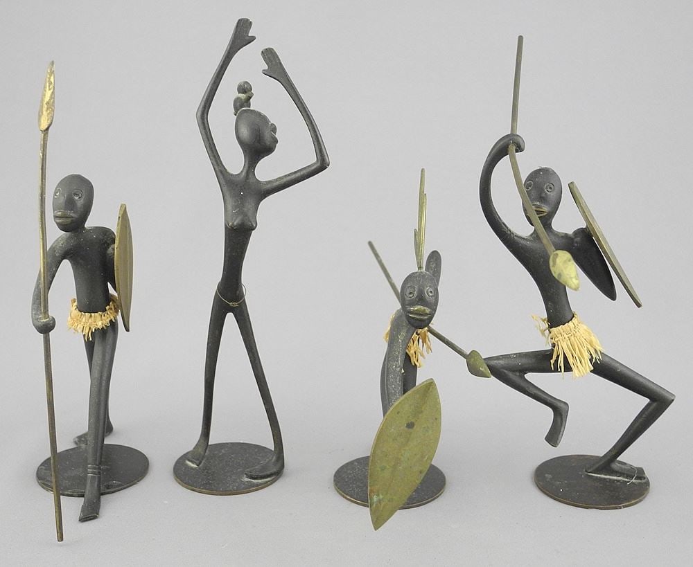 4 Hagenauer Wien Bronze Figures, signed, 4 1/4" - 6 1/8" (one wobbly) (1 of 4)