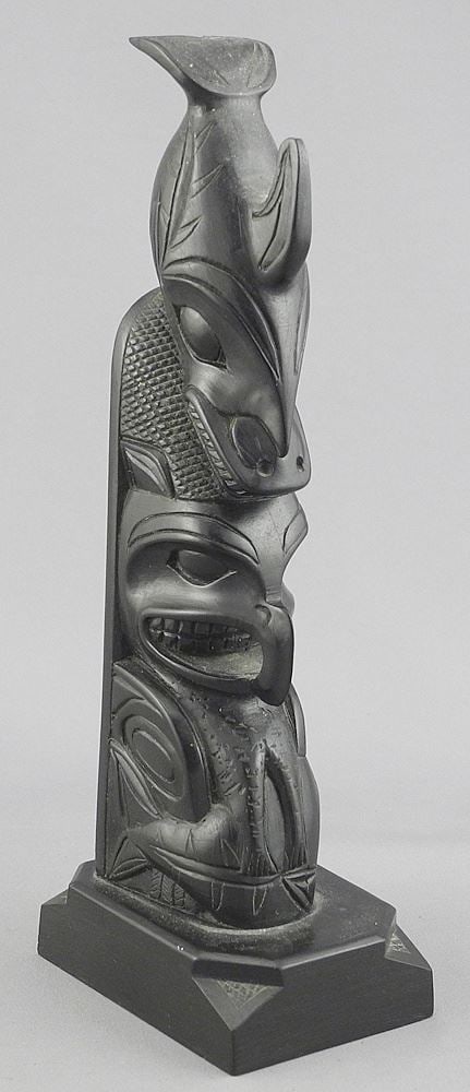 Haida Argillite Model Totem Pole signed Rufus Moody, 7"h. (1 of 4)