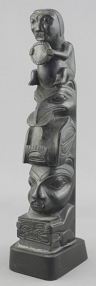 Haida Argillite Model Totem Pole, Unsigned, 8 3/8"h. (1 of 3)