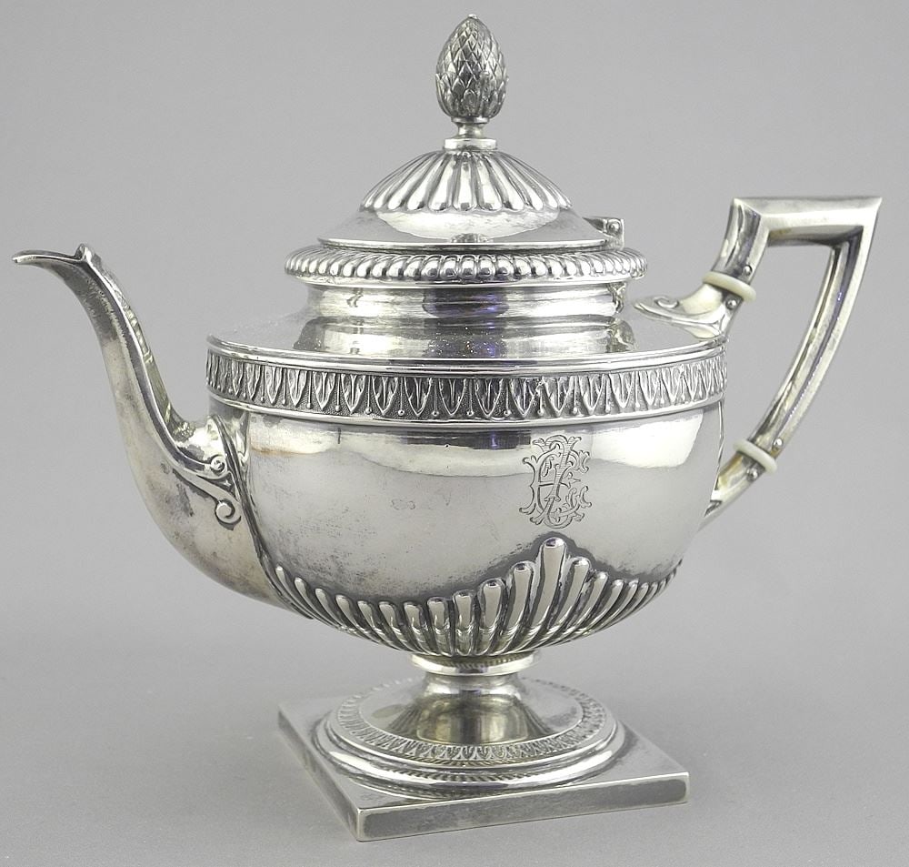 Small German .800 Silver "Bachelors" Teapot with Square Base, 6 3/8"h, 489g. (1 of 5)