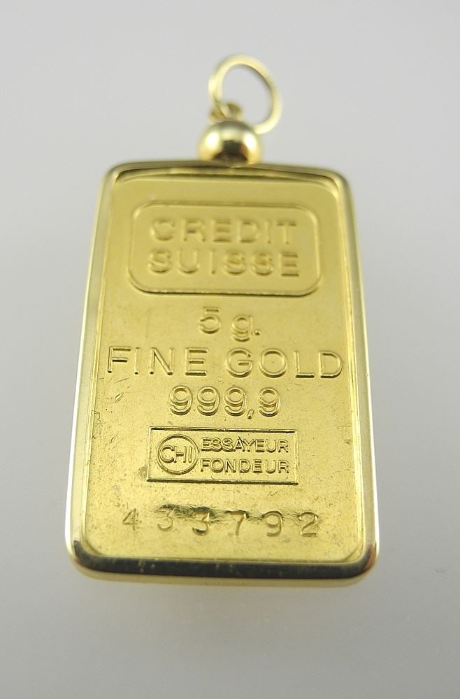 5g Credit Swisse 999.9 Fine Gold Wafer Pendant, 5.7g. (1 of 2)