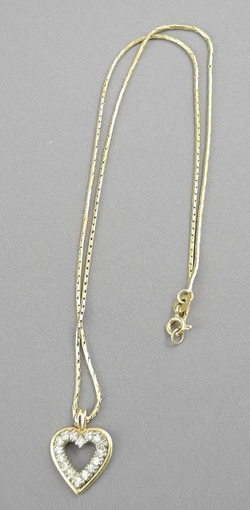 14K Gold Chain with 14K Gold & Diamond Heart Shaped Pendant, 6.28g. (1 of 3)