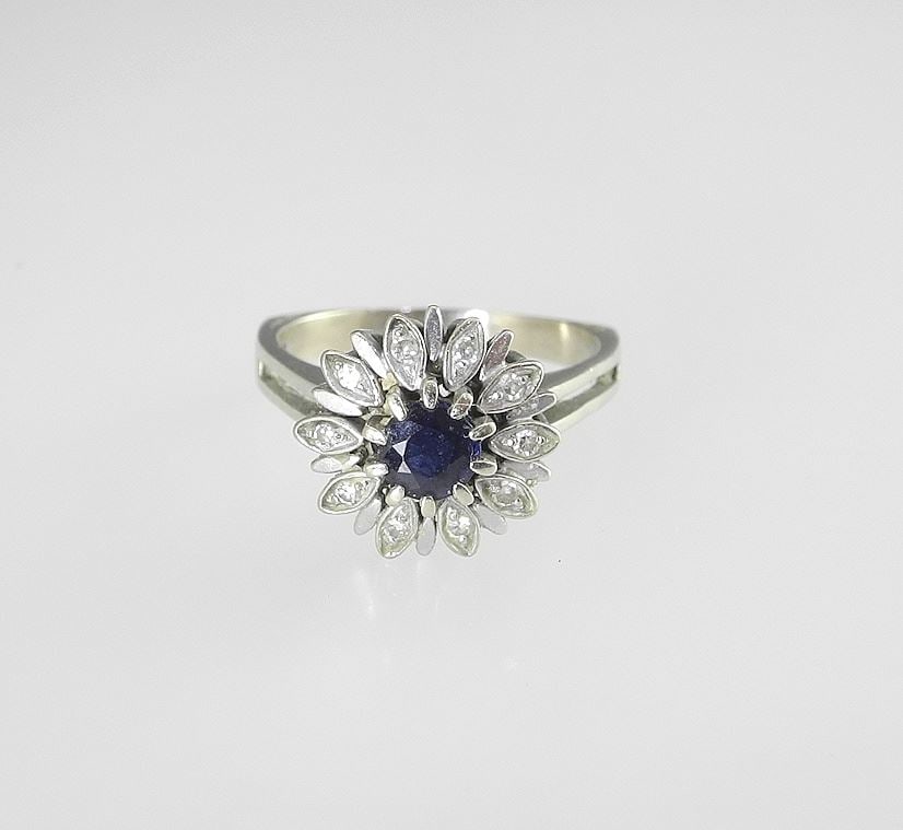 14K (marked 585) Diamond & Blue Stone Ring, Size 8 1/2, 6.7g. (1 of 5)