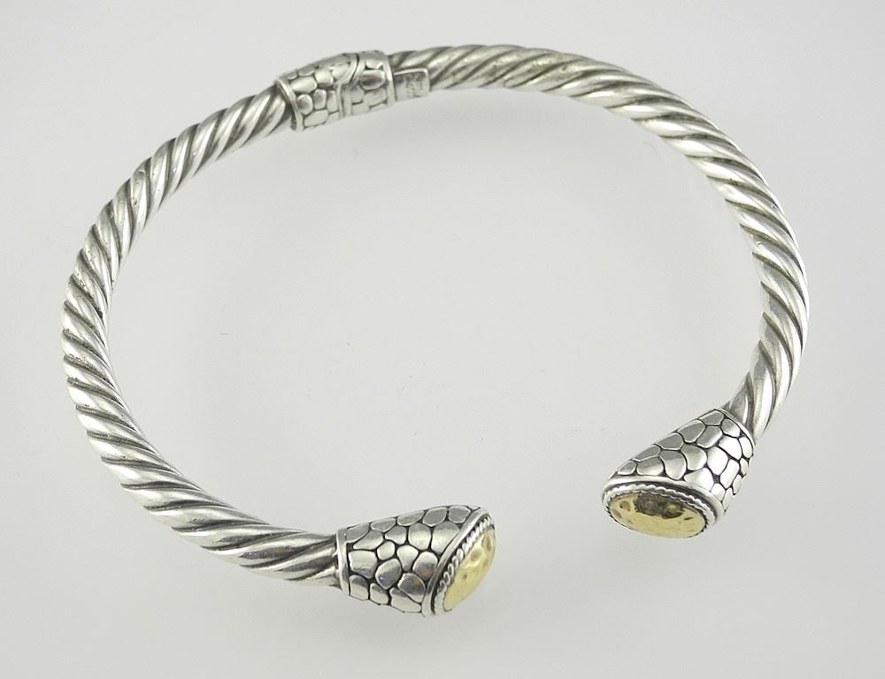 925 Silver & 18K Gold Bangle Bracelet. (1 of 2)