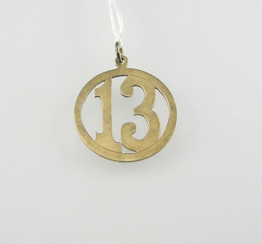 14K (marked) Gold "Lucky 13" Pendant, 7/8" Diameter, 2.3g. (1 of 2)