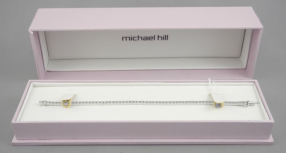10K (marked) White Gold & Diamond Tennis Bracelet, 7 1/2"L, 9.4g.: 10K (marked) White Gold & Diamond Tennis Bracelet, 7 1/2"L, 9.4g.