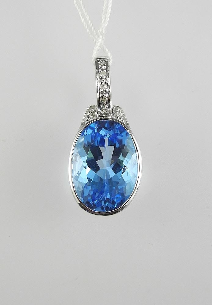 10K (marked) Gold Swiss Blue Topaz & Diamond Enhancer, 25MMh, 2.7g. (1 of 3)