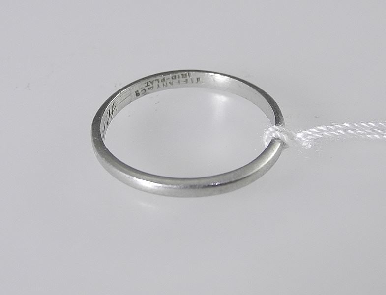Tiffany & Co. Platinum/Marked Irid- Plat.) Ring, 1947 Inscription, Size 5, 1.8g.: Tiffany & Co. Platinum/Marked Irid- Plat.) Ring, 1947 Inscription, Size 5, 1.8g.