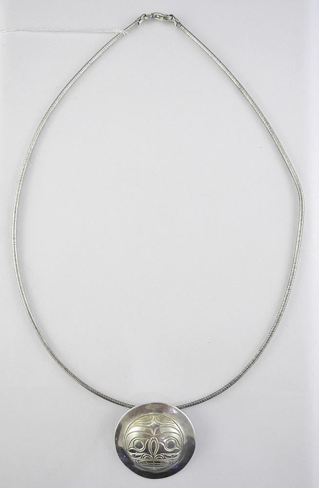 Native signed Silver Pendant Marked PS (Pat Seaweed) on 925 Chain, 18"L.: Native signed Silver Pendant Marked PS (Pat Seaweed) on 925 Chain, 18"L.