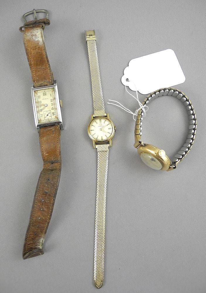 Three Vintage Wristwatches: 14K Gold Eterna/Omega/Regalis. (1 of 2)