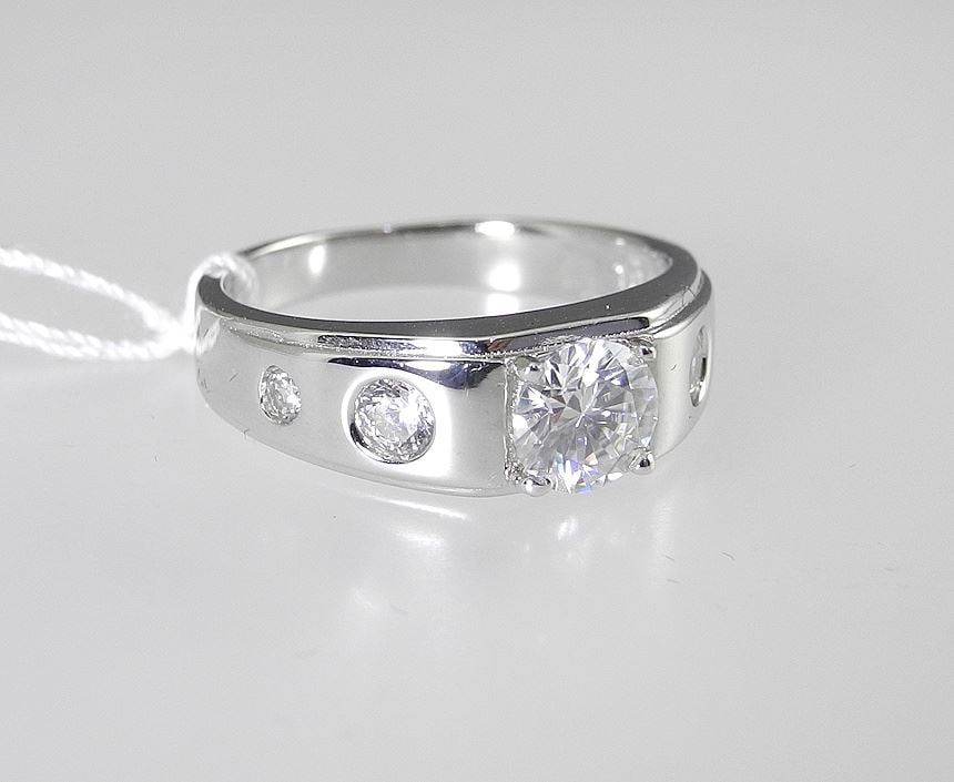 1CT Moissanite Man's Ring, Size 10, Sterling with White Gold Overlay w/ Report. (1 of 3)