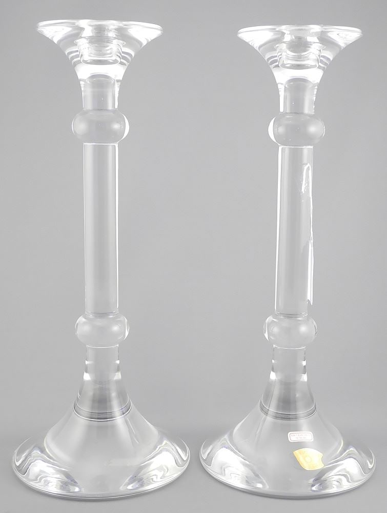 Two Pair of Val St. Lambert Crystal Belgium Candlesticks, 5 1/2 - 13 1/4". (1 of 9)