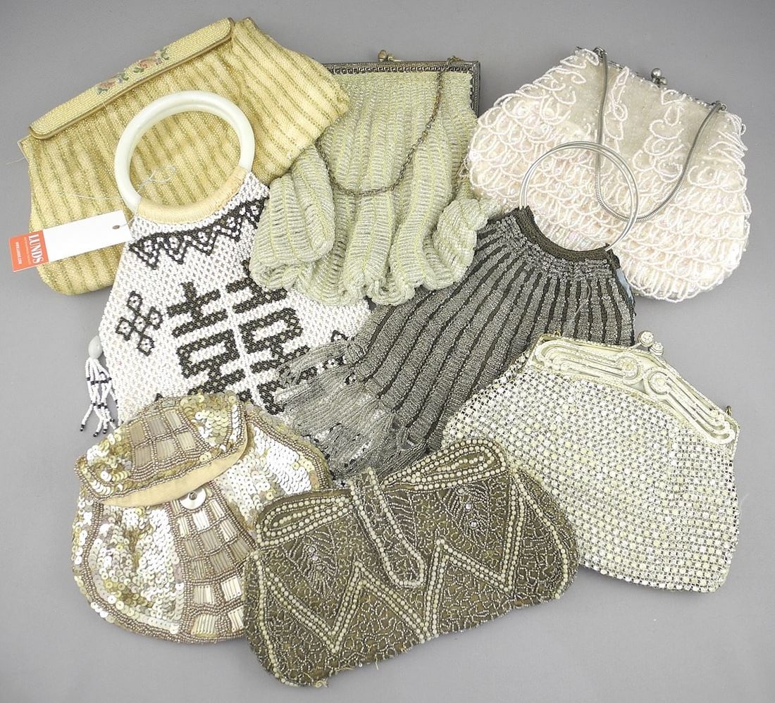 Eight Vintage Beaded Evening Bags Including Peking Glass, 6 - 9"w. (1 of 4)